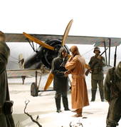 Fellow pilots from opposing sides greet each other.