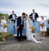 The bridal party with their VW Kombi van