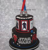 2 Tier Star Wars theme with edible light sabers.