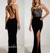 Elegant open back ftting Tina Holy with front slit