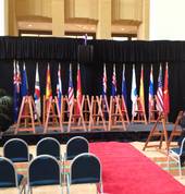 Our stage and backdrop set up in the war memorial, Wellington. Some of the many stage set ups on offer here at A V Services