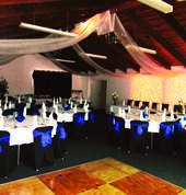 Blue themed wedding reception in Kia Ora Room
