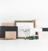 hand made guestbooks displayed against whote background